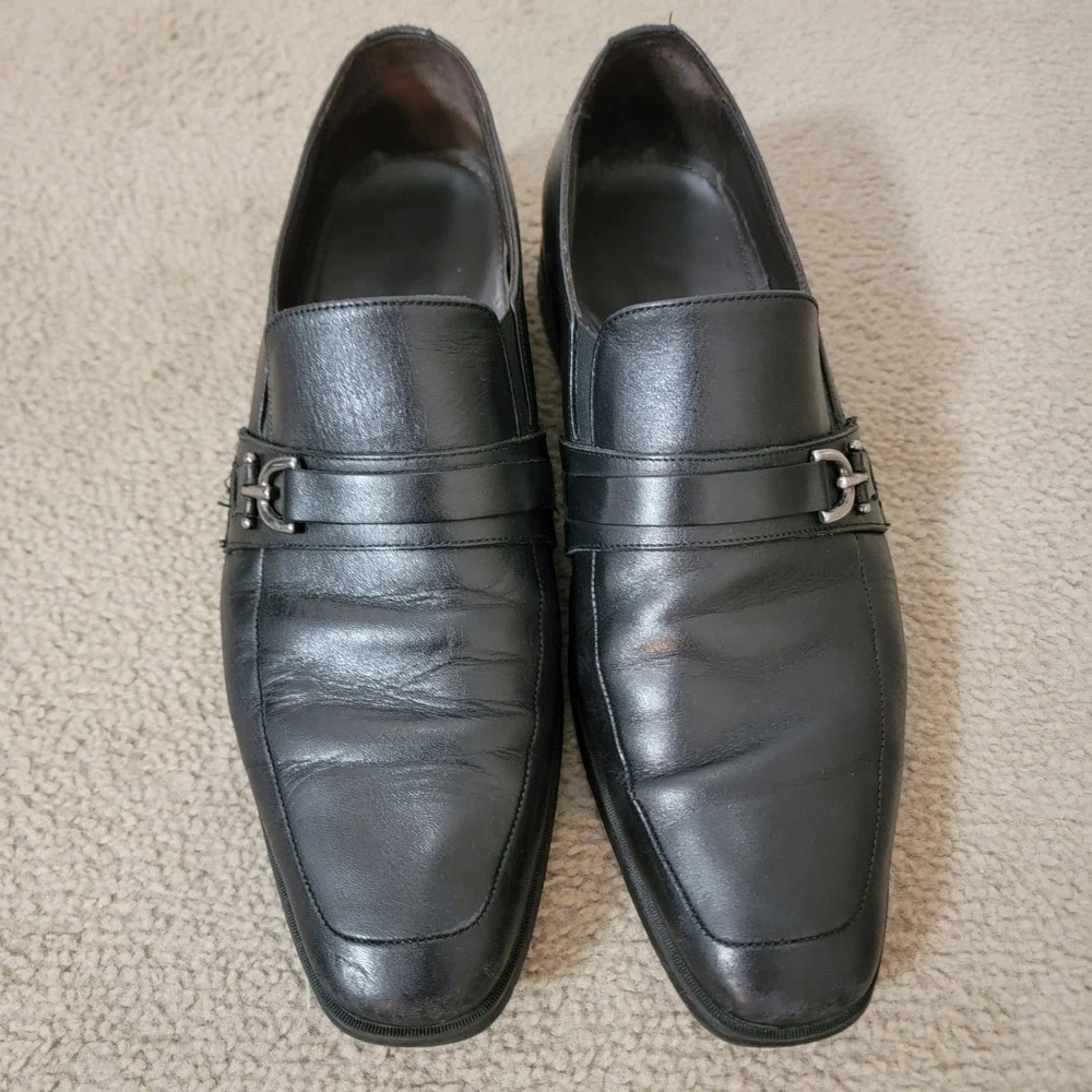 Bruno Magli Men's Black Leather Buckle Loafers Made In Italy Designer Size 11